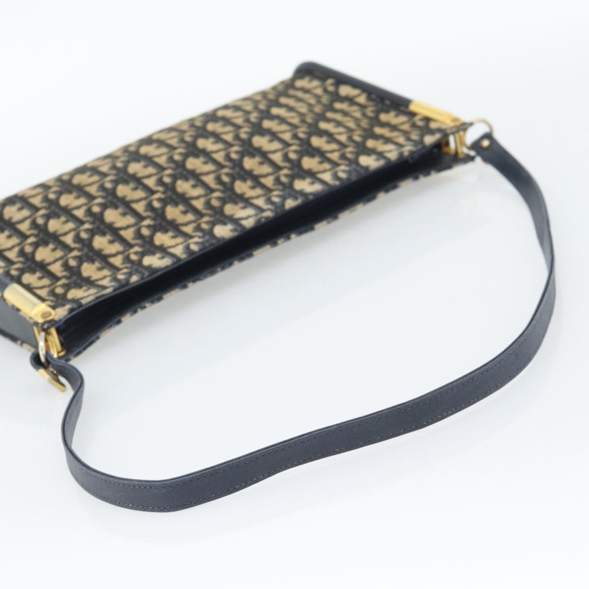 Christian Dior Trotter Canvas Shoulder Bag Navy Gold Auth 194579