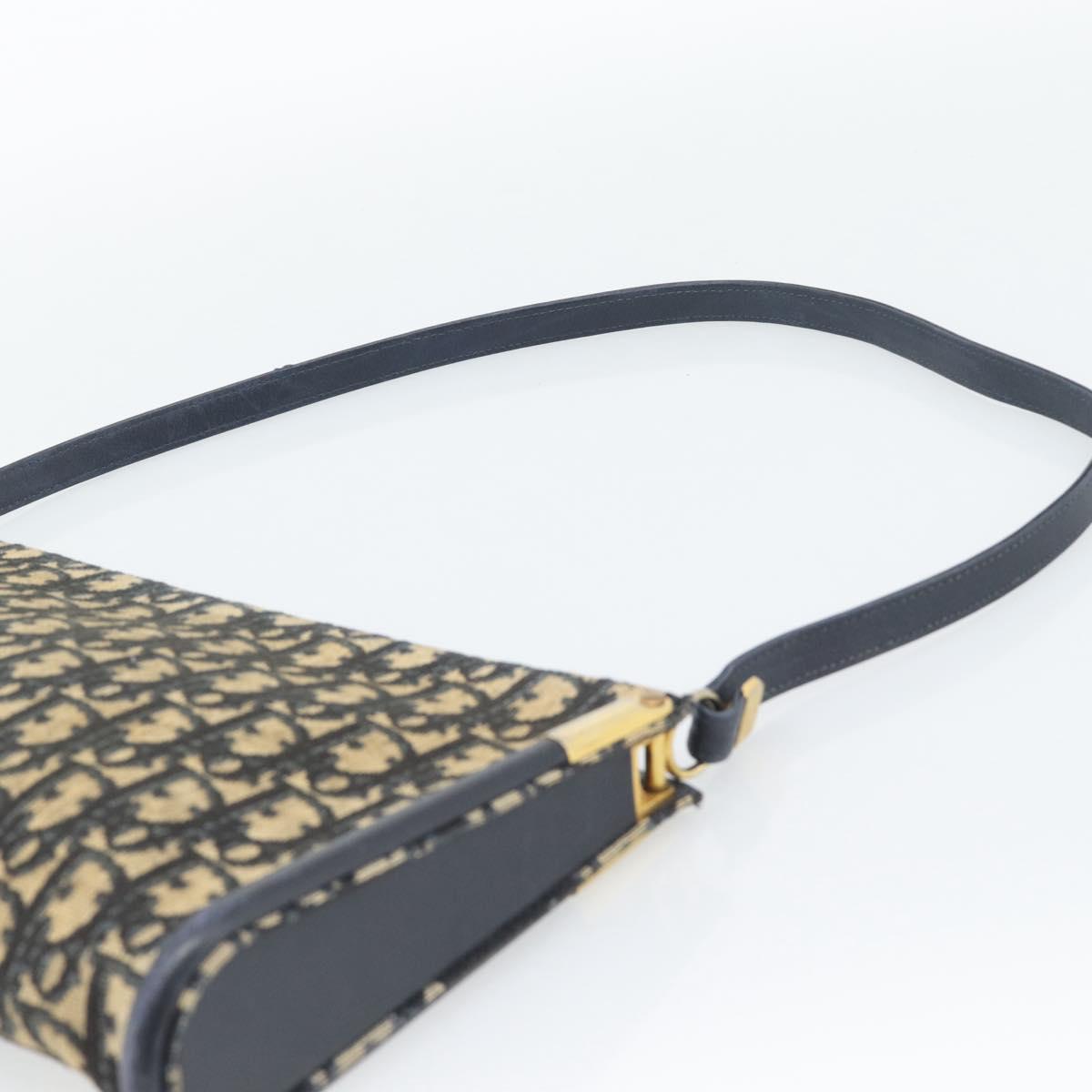 Christian Dior Trotter Canvas Shoulder Bag Navy Gold Auth 194579