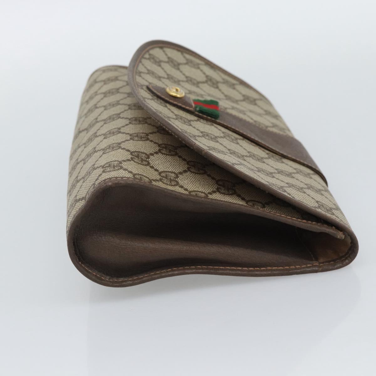 GUCCI GG Supreme Web Sherry Line Clutch Bag PVC Beige 156 01 030 Auth 194580