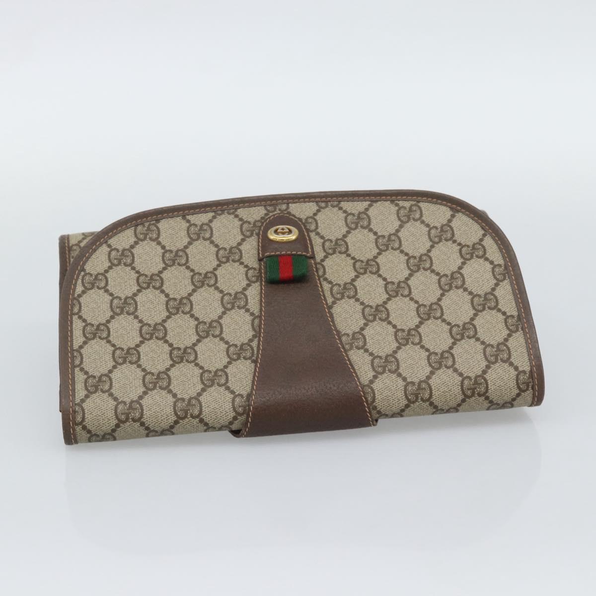 GUCCI GG Supreme Web Sherry Line Clutch Bag PVC Beige 156 01 030 Auth 194580