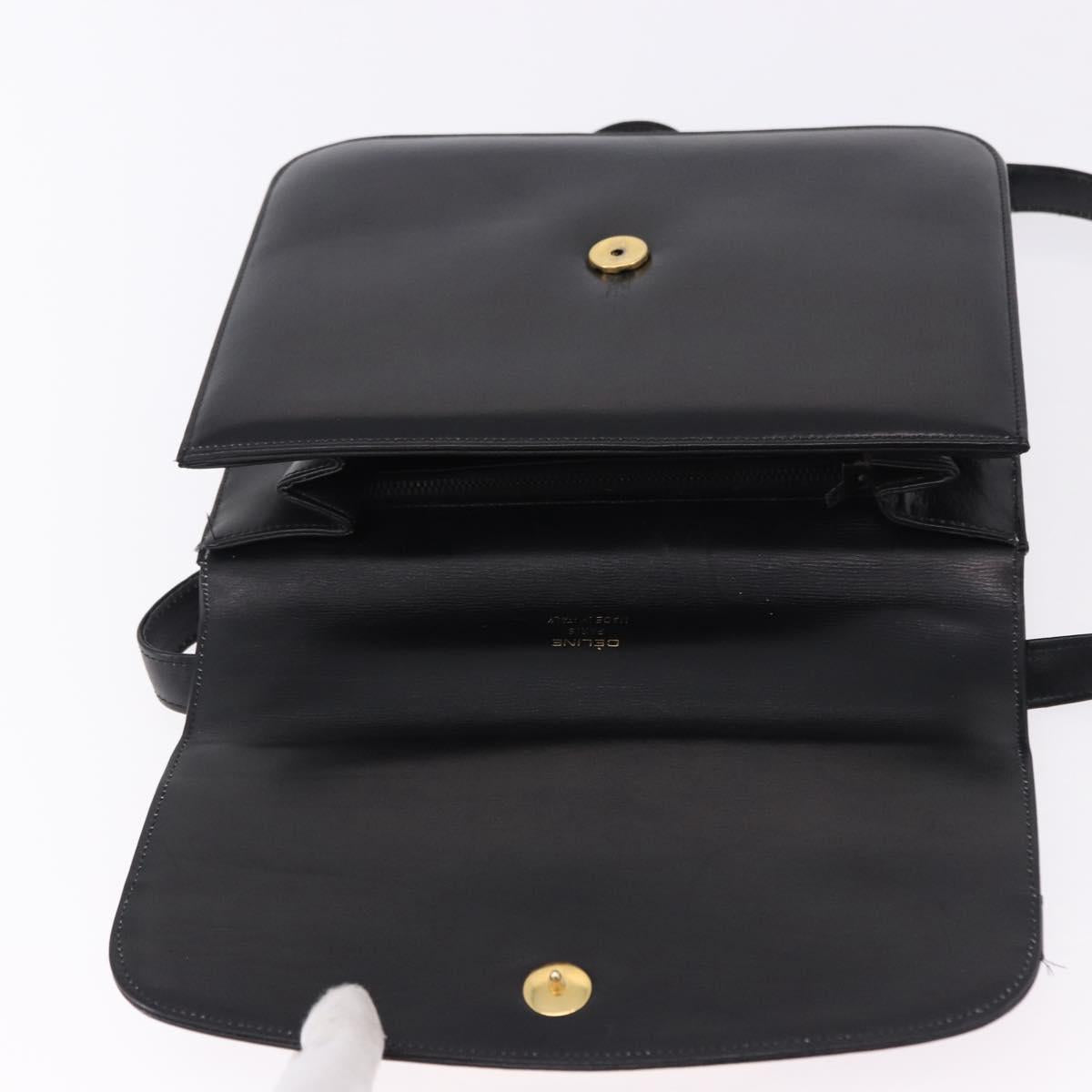 CELINE Horse Carriage Shoulder Bag Leather Black Gold Auth 194581