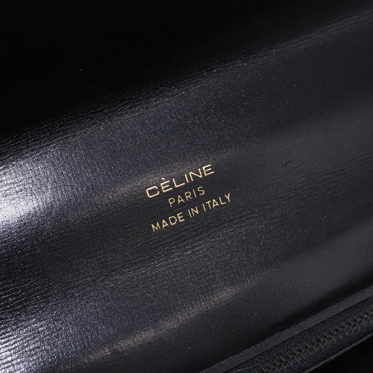 CELINE Horse Carriage Shoulder Bag Leather Black Gold Auth 194581