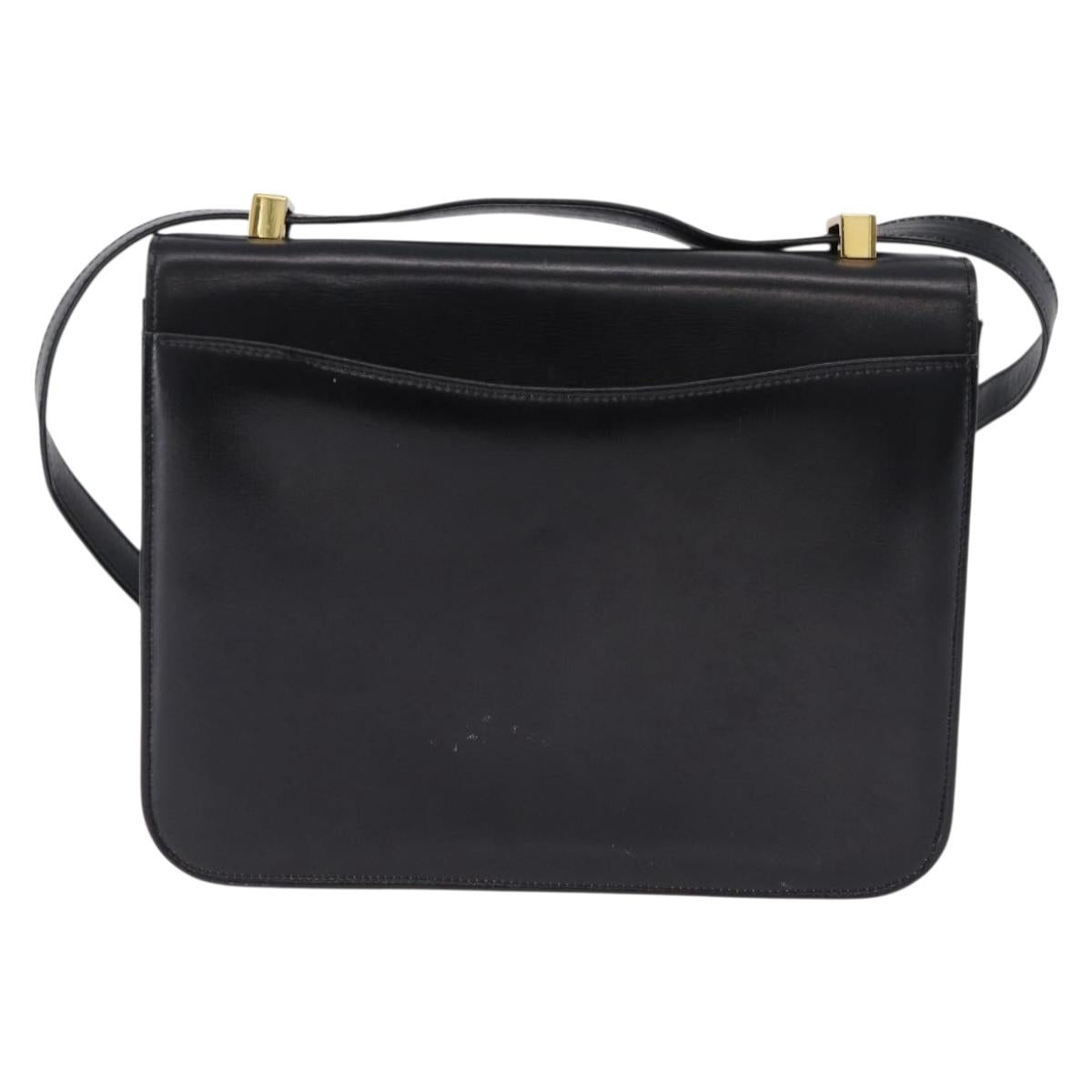 CELINE Horse Carriage Shoulder Bag Leather Black Gold Auth 194581