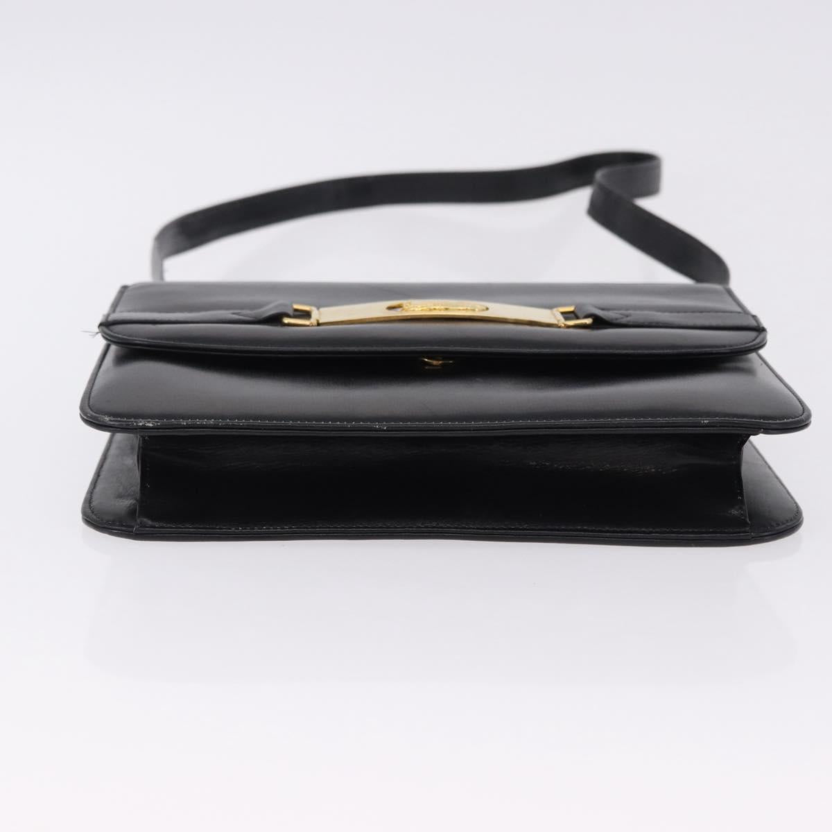CELINE Horse Carriage Shoulder Bag Leather Black Gold Auth 194581