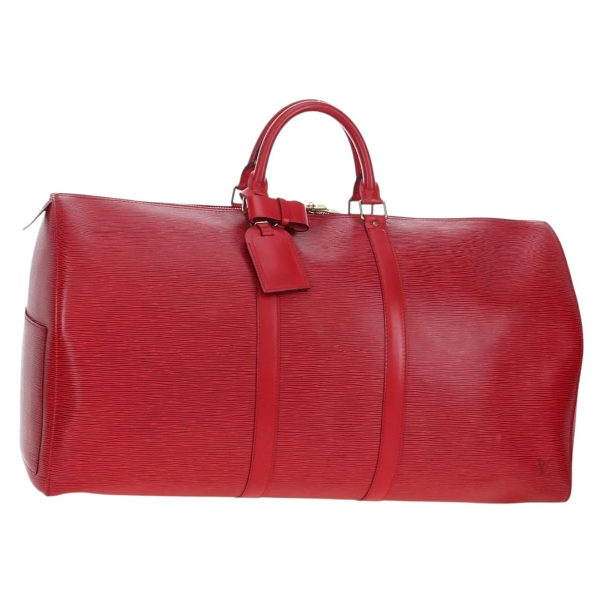 LOUIS VUITTON Epi Keepall 55 Boston Bag Red M42957 LV Auth 194589V