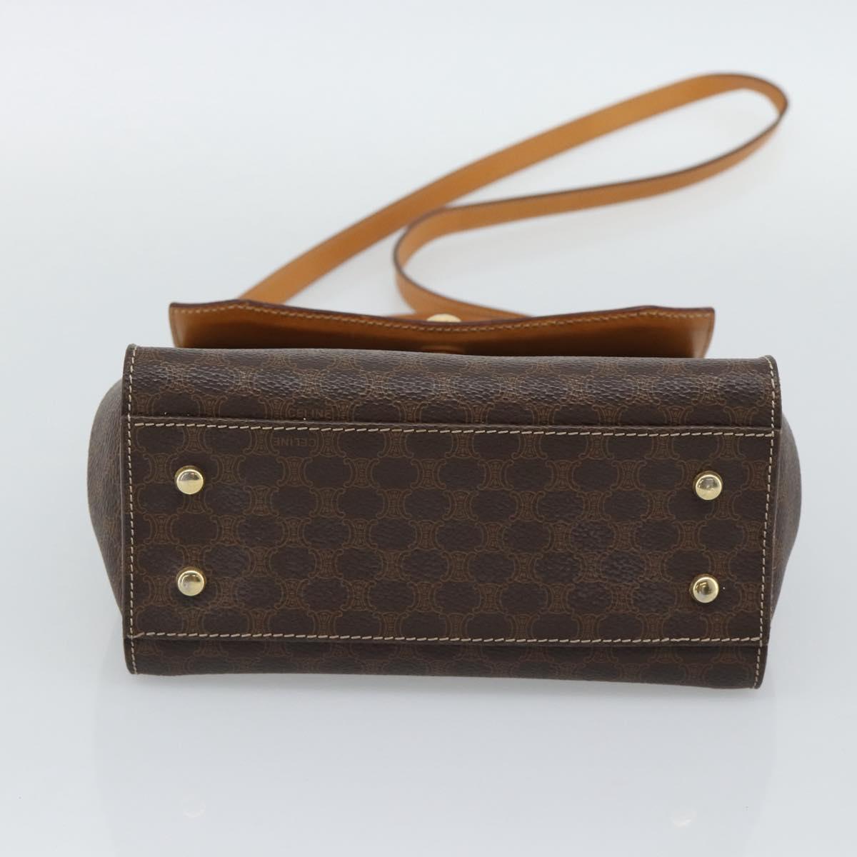 CELINE Macadam Canvas Star Ball Hand Bag PVC Leather 2way Brown Gold Auth 194593