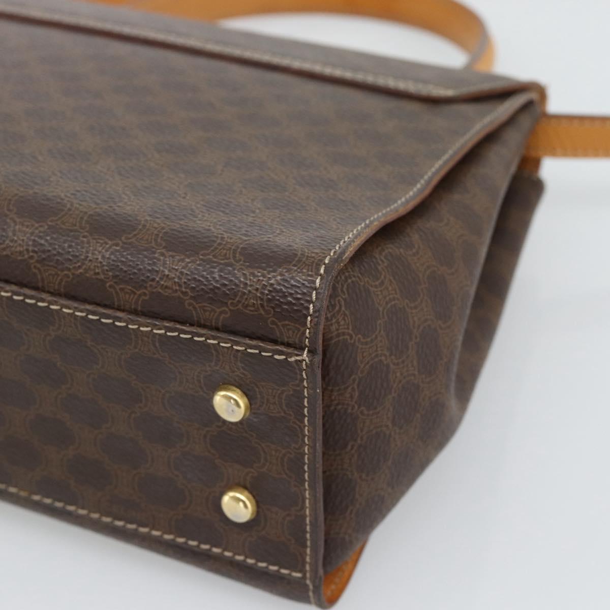 CELINE Macadam Canvas Star Ball Hand Bag PVC Leather 2way Brown Gold Auth 194593