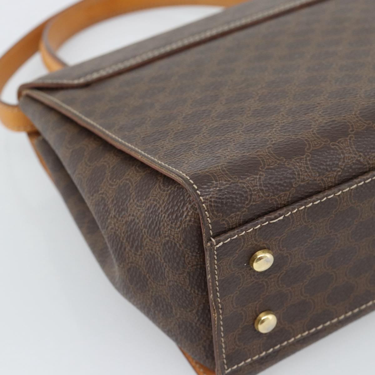 CELINE Macadam Canvas Star Ball Hand Bag PVC Leather 2way Brown Gold Auth 194593