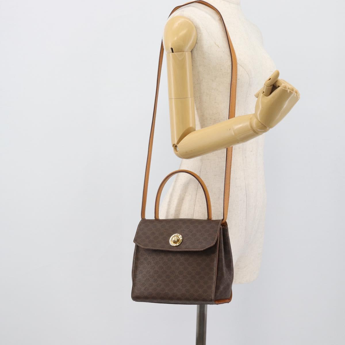 CELINE Macadam Canvas Star Ball Hand Bag PVC Leather 2way Brown Gold Auth 194593