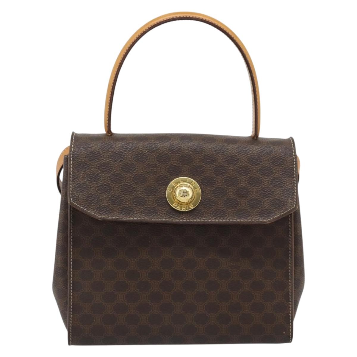 CELINE Macadam Canvas Star Ball Hand Bag PVC Leather 2way Brown Gold Auth 194593