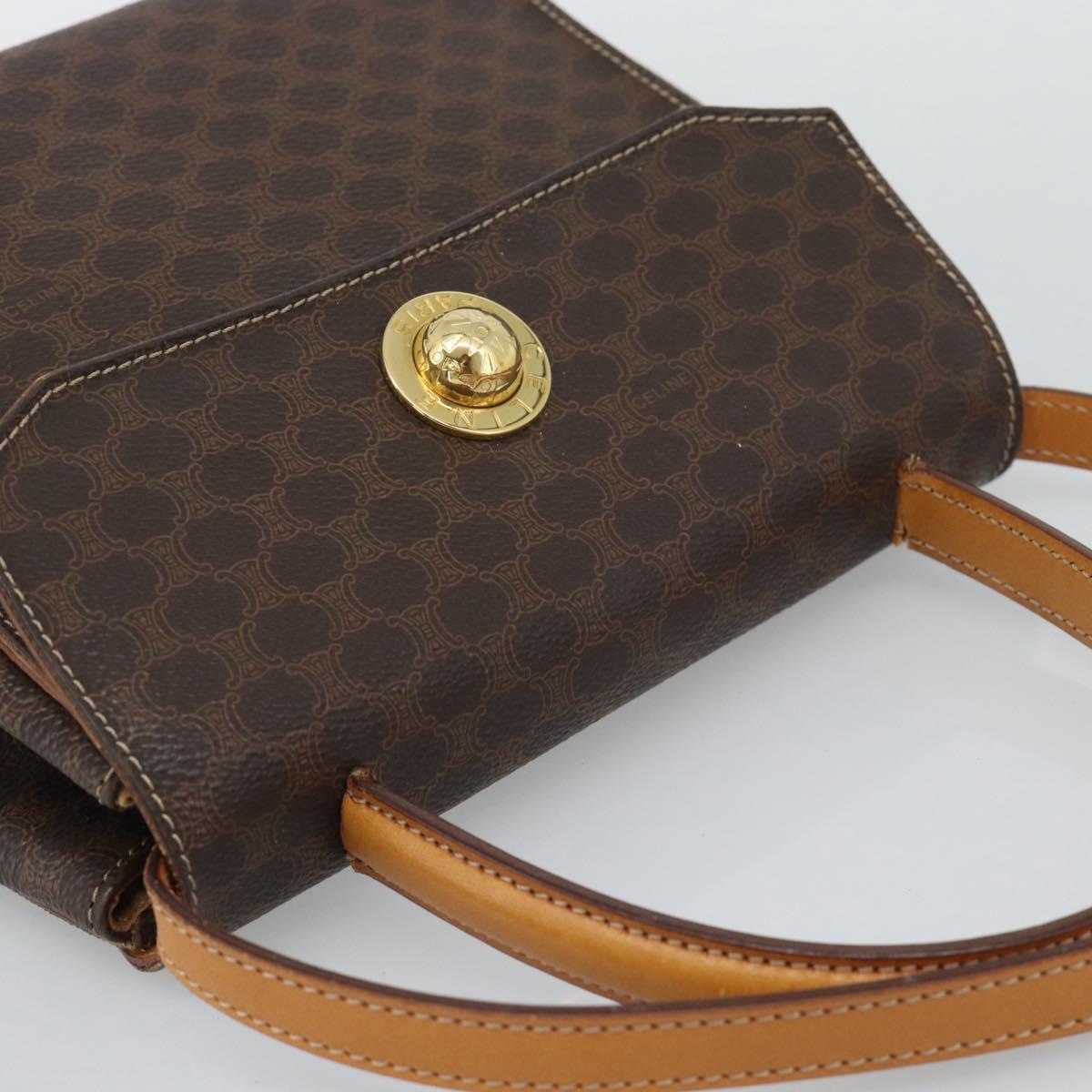 CELINE Macadam Canvas Star Ball Hand Bag PVC Leather 2way Brown Gold Auth 194593