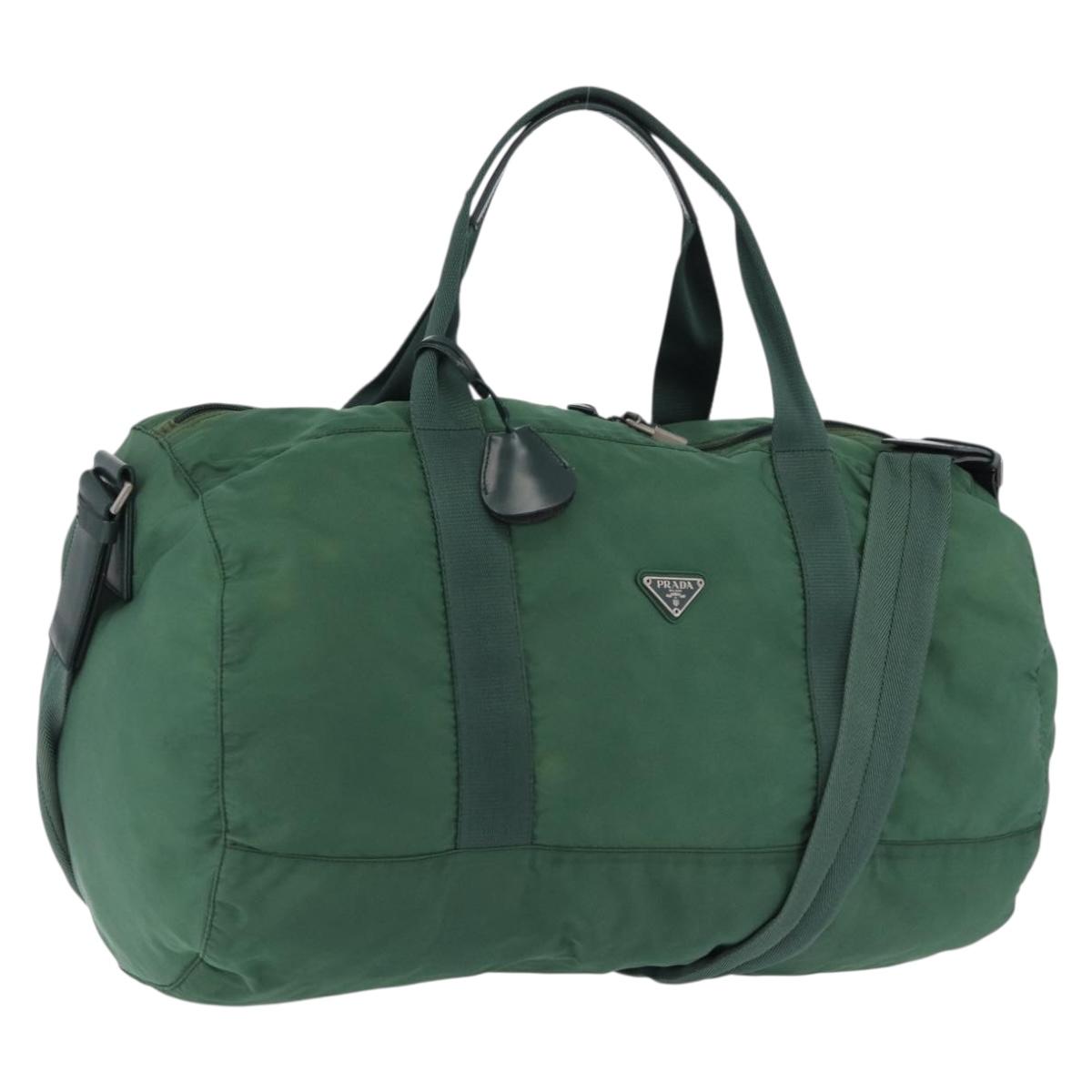 PRADA Boston Bag Nylon 2way Green Silver Auth 194594