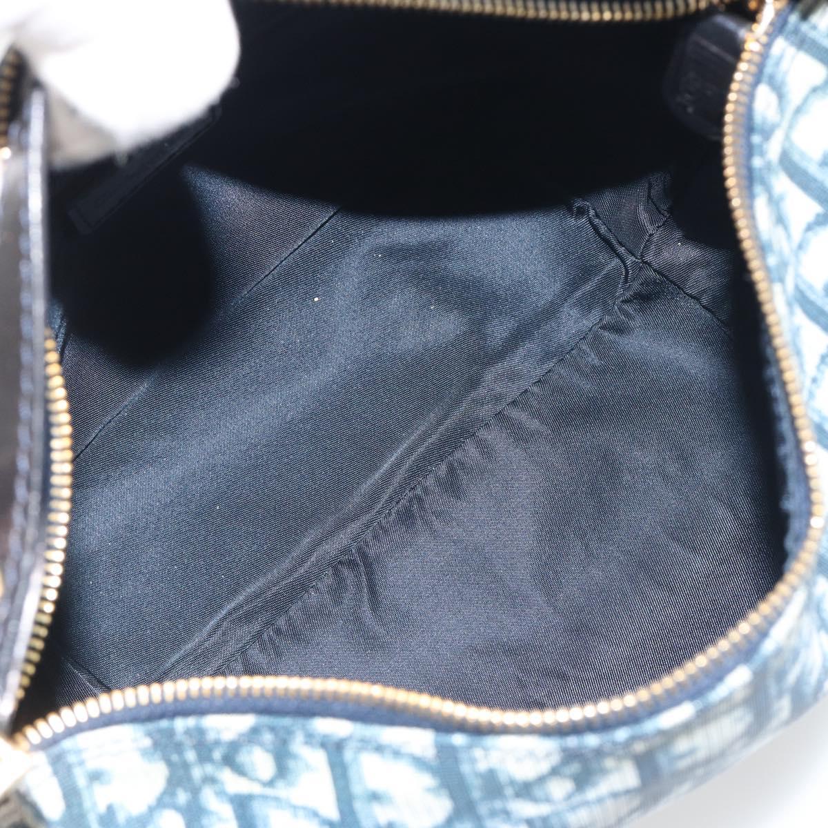 Christian Dior Trotter Canvas Hand Bag PVC Navy Gold Auth 194595V