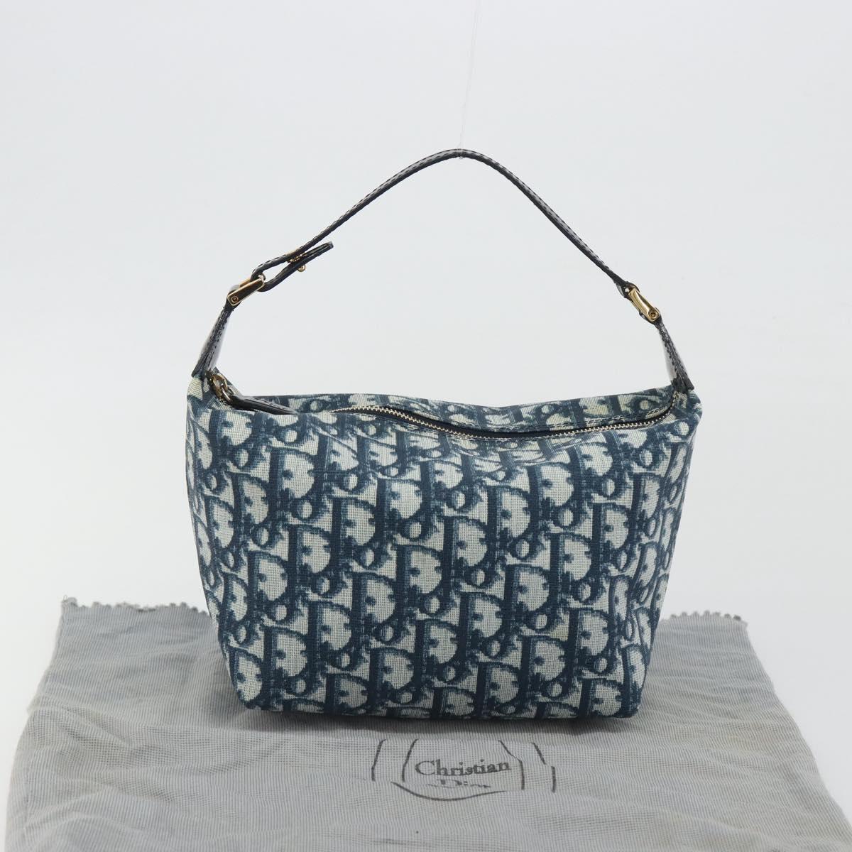 Christian Dior Trotter Canvas Hand Bag PVC Navy Gold Auth 194595V