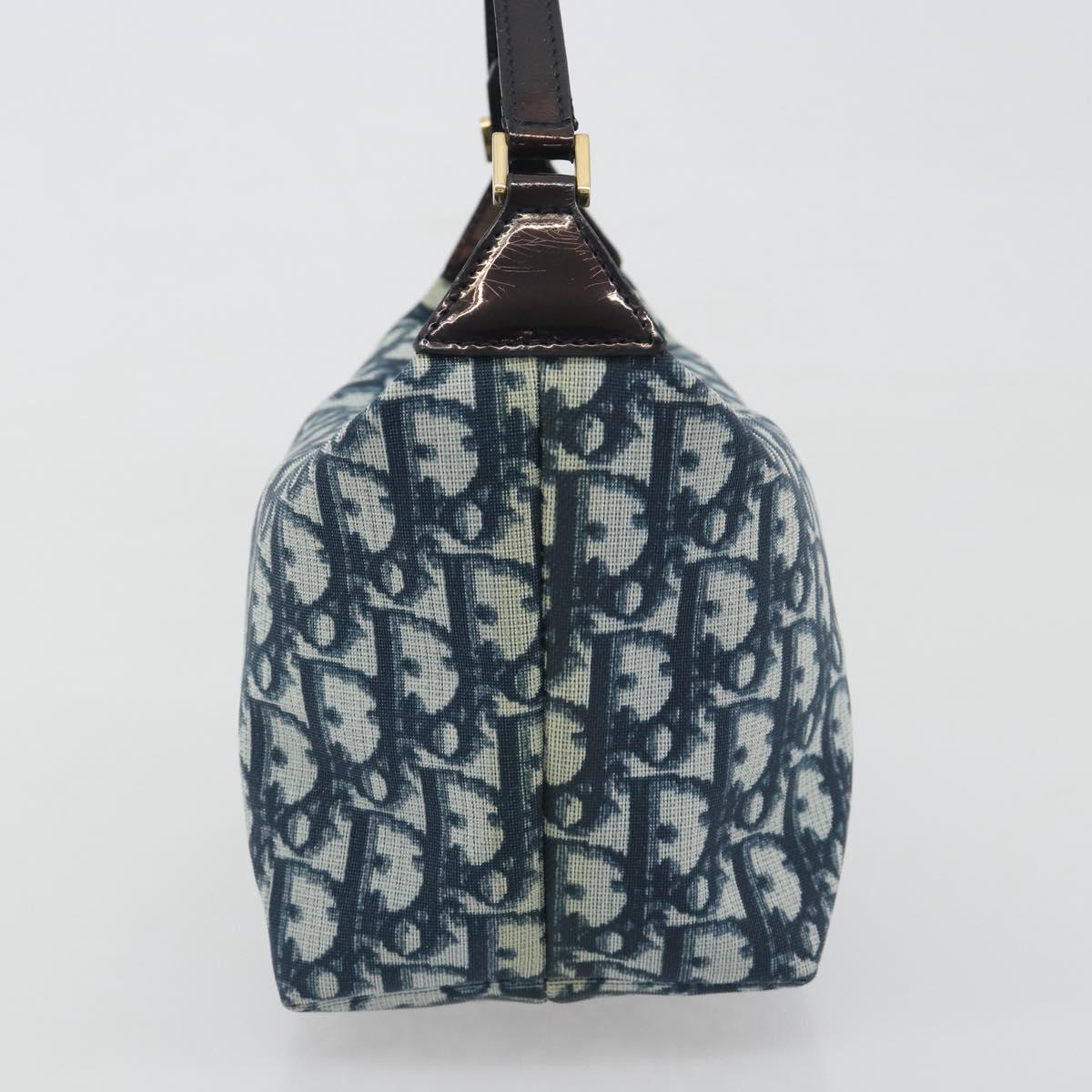 Christian Dior Trotter Canvas Hand Bag PVC Navy Gold Auth 194595V