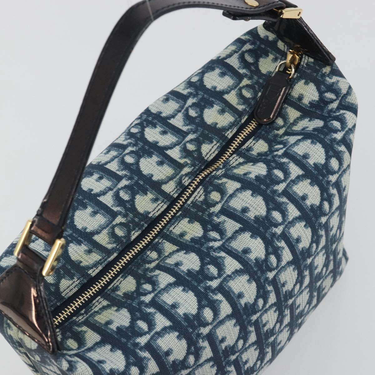 Christian Dior Trotter Canvas Hand Bag PVC Navy Gold Auth 194595V