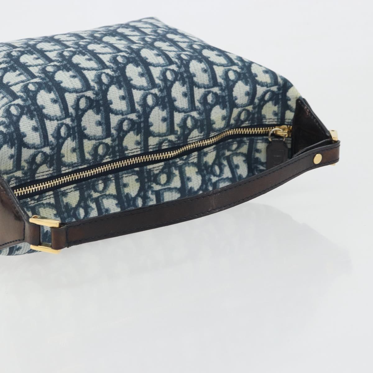 Christian Dior Trotter Canvas Hand Bag PVC Navy Gold Auth 194595V