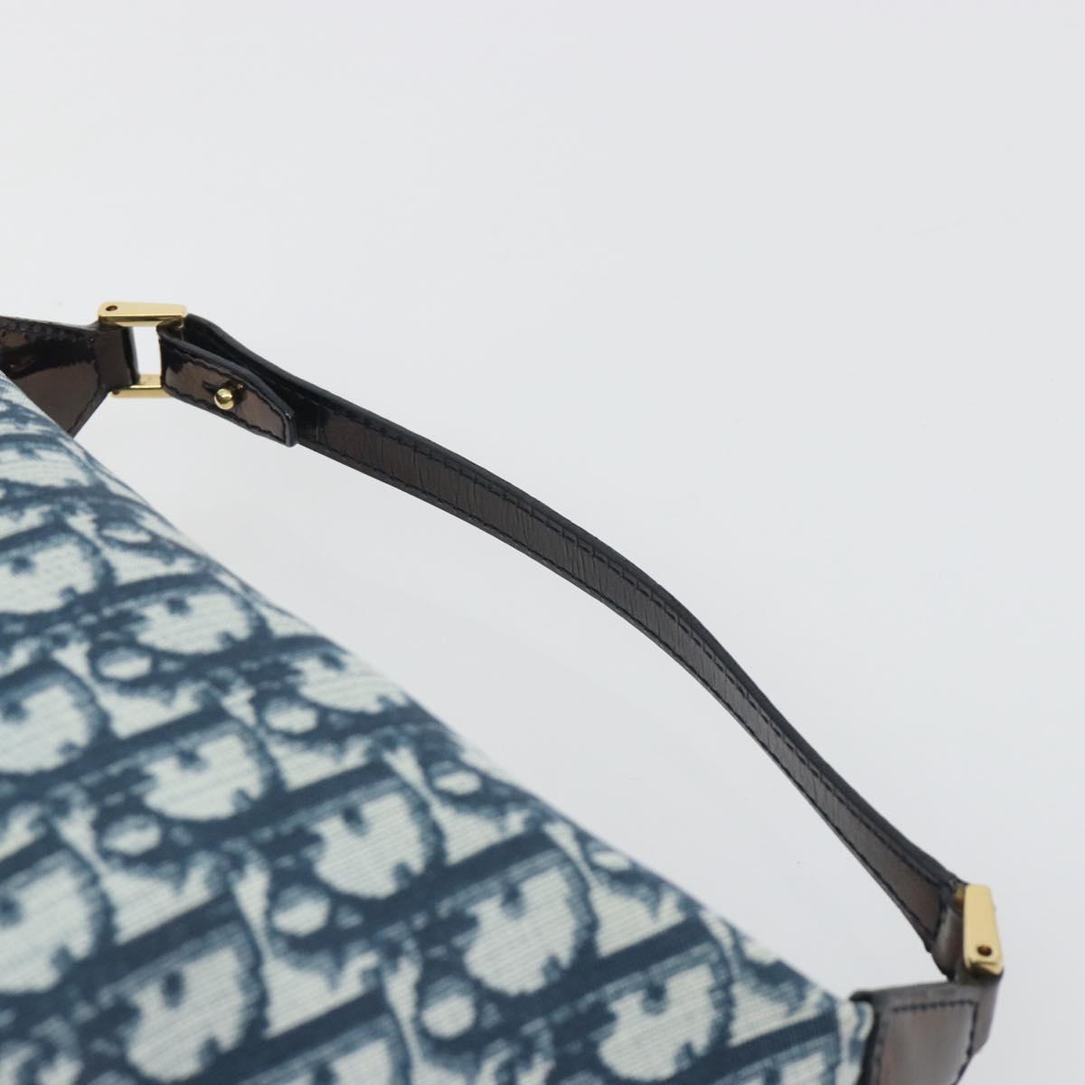 Christian Dior Trotter Canvas Hand Bag PVC Navy Gold Auth 194595V