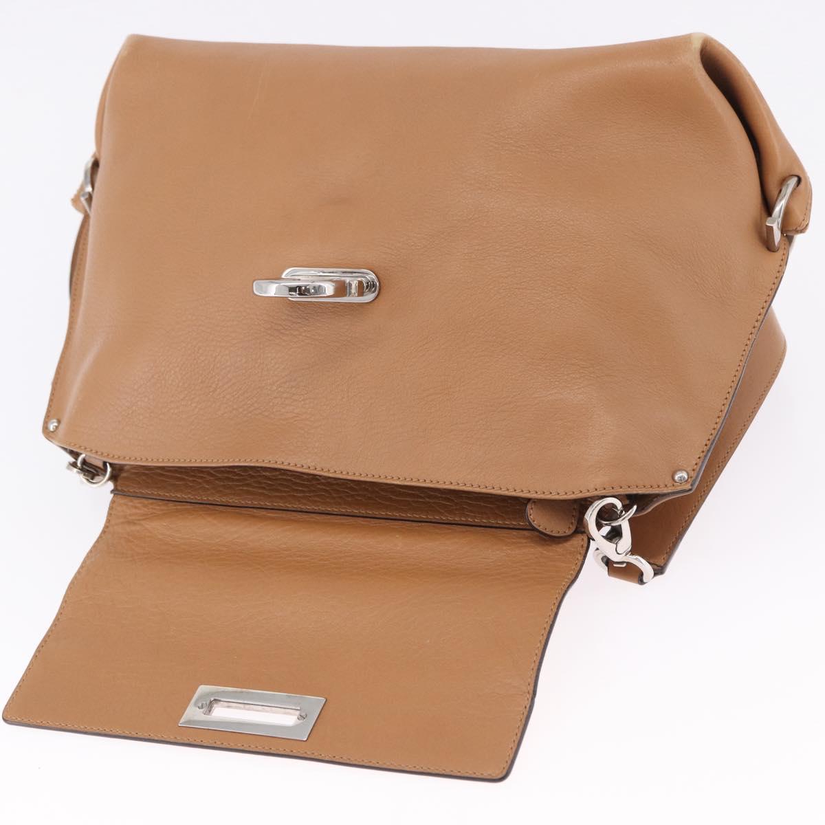 Salvatore Ferragamo Sofia Gancini Hand Bag Leather 2way Beige Silver Auth 194596A