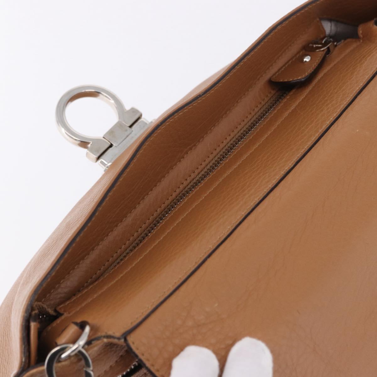 Salvatore Ferragamo Sofia Gancini Hand Bag Leather 2way Beige Silver Auth 194596A