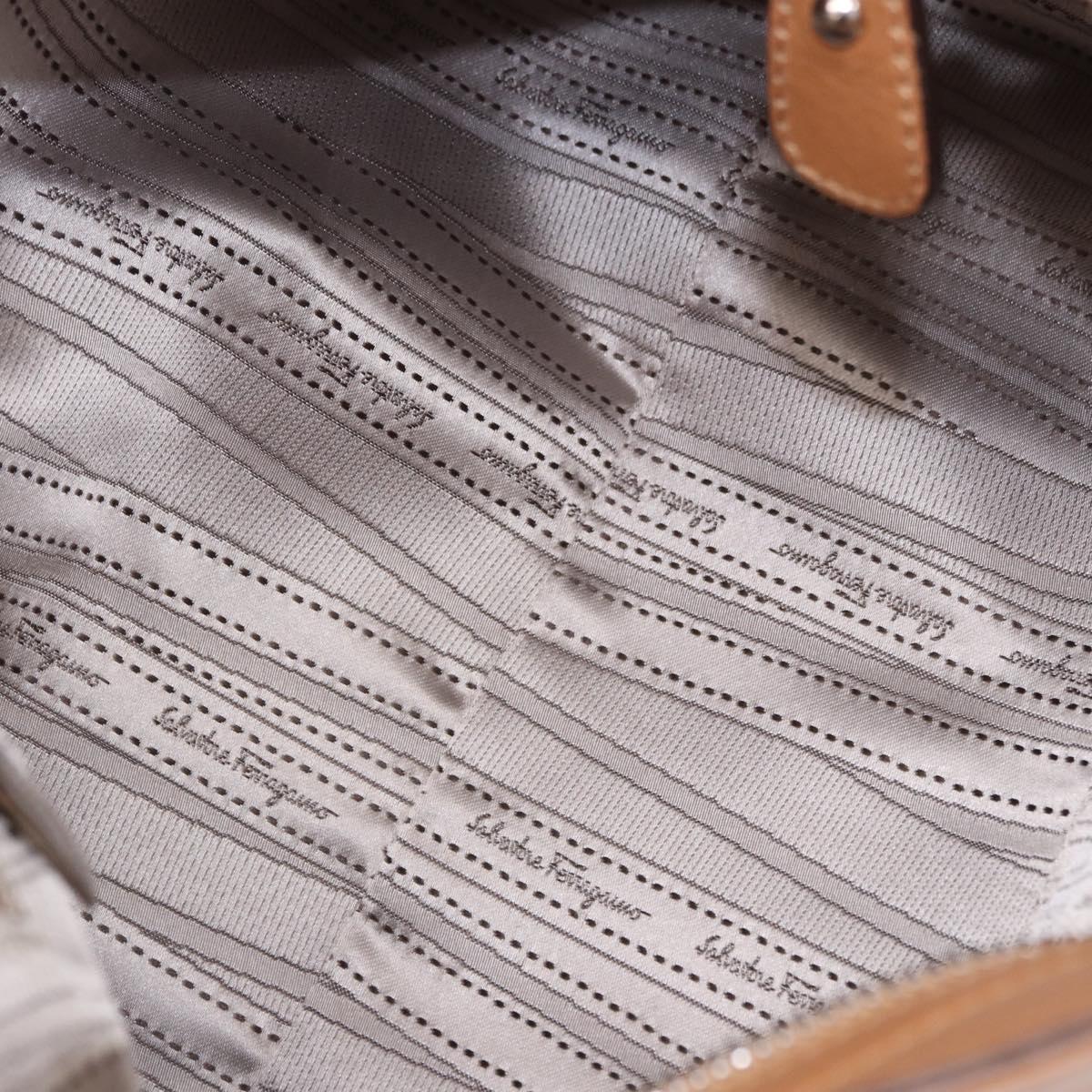 Salvatore Ferragamo Sofia Gancini Hand Bag Leather 2way Beige Silver Auth 194596A