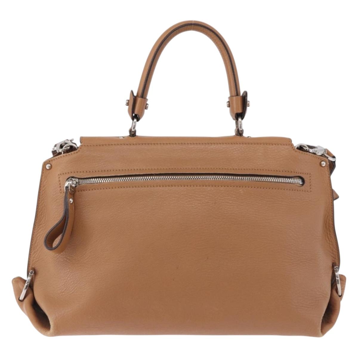 Salvatore Ferragamo Sofia Gancini Hand Bag Leather 2way Beige Silver Auth 194596A