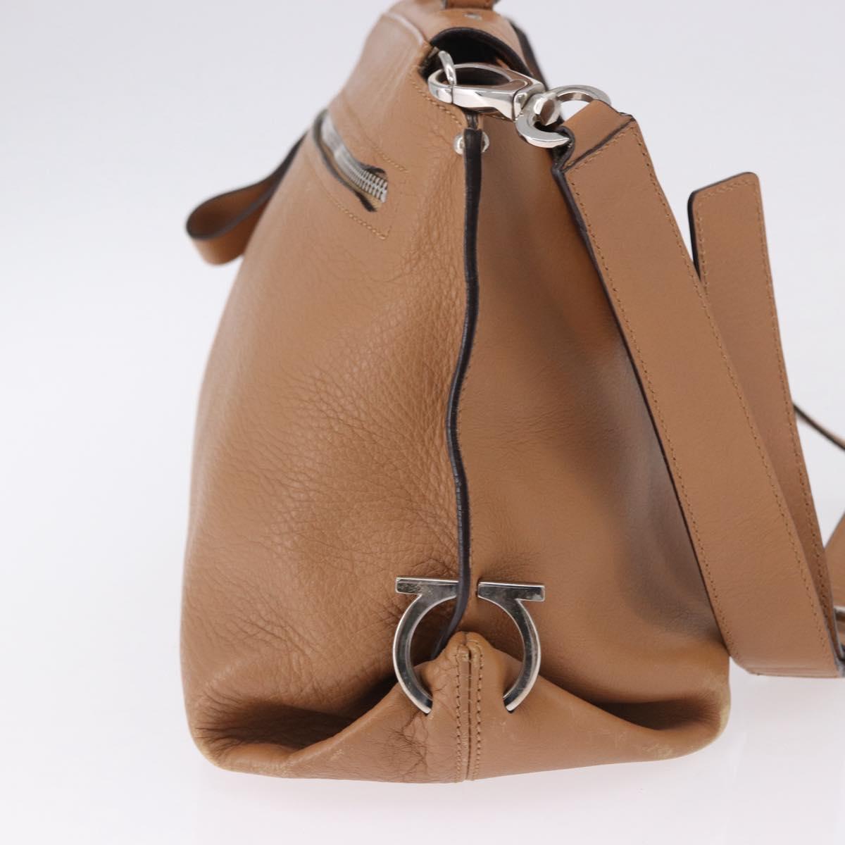 Salvatore Ferragamo Sofia Gancini Hand Bag Leather 2way Beige Silver Auth 194596A
