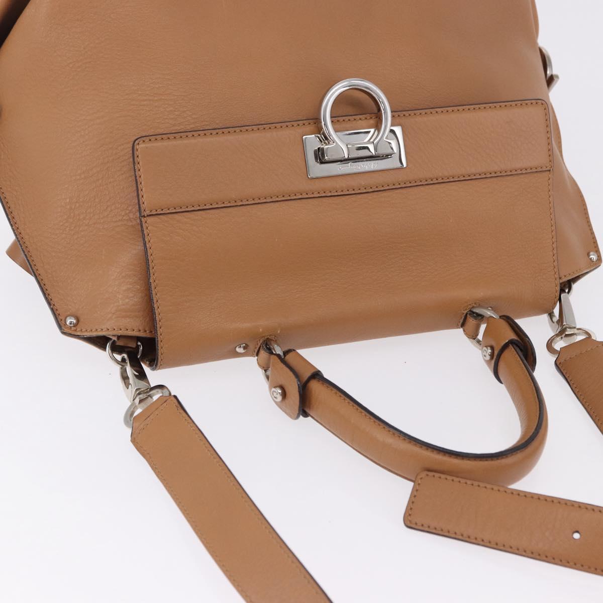 Salvatore Ferragamo Sofia Gancini Hand Bag Leather 2way Beige Silver Auth 194596A