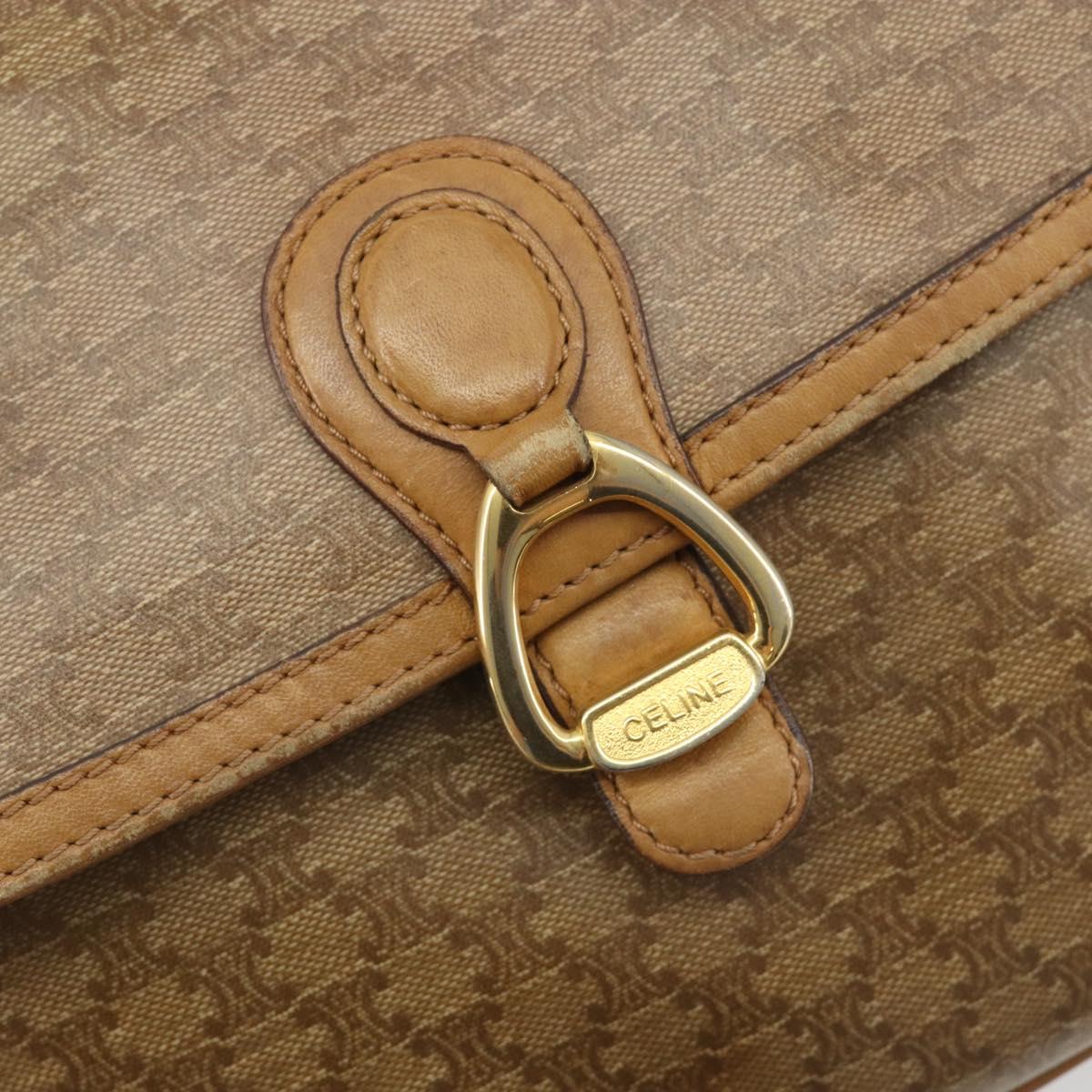 CELINE Macadam Canvas Shoulder Bag PVC Beige Gold Auth 194609