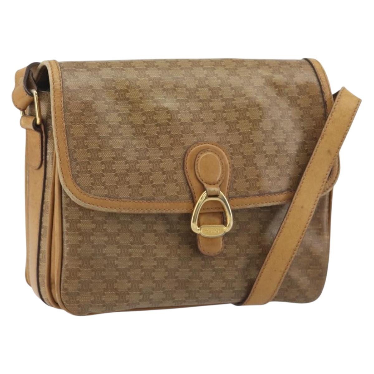 CELINE Macadam Canvas Shoulder Bag PVC Beige Gold Auth 194609