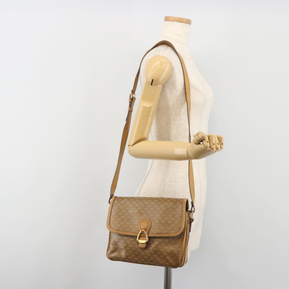CELINE Macadam Canvas Shoulder Bag PVC Beige Gold Auth 194609