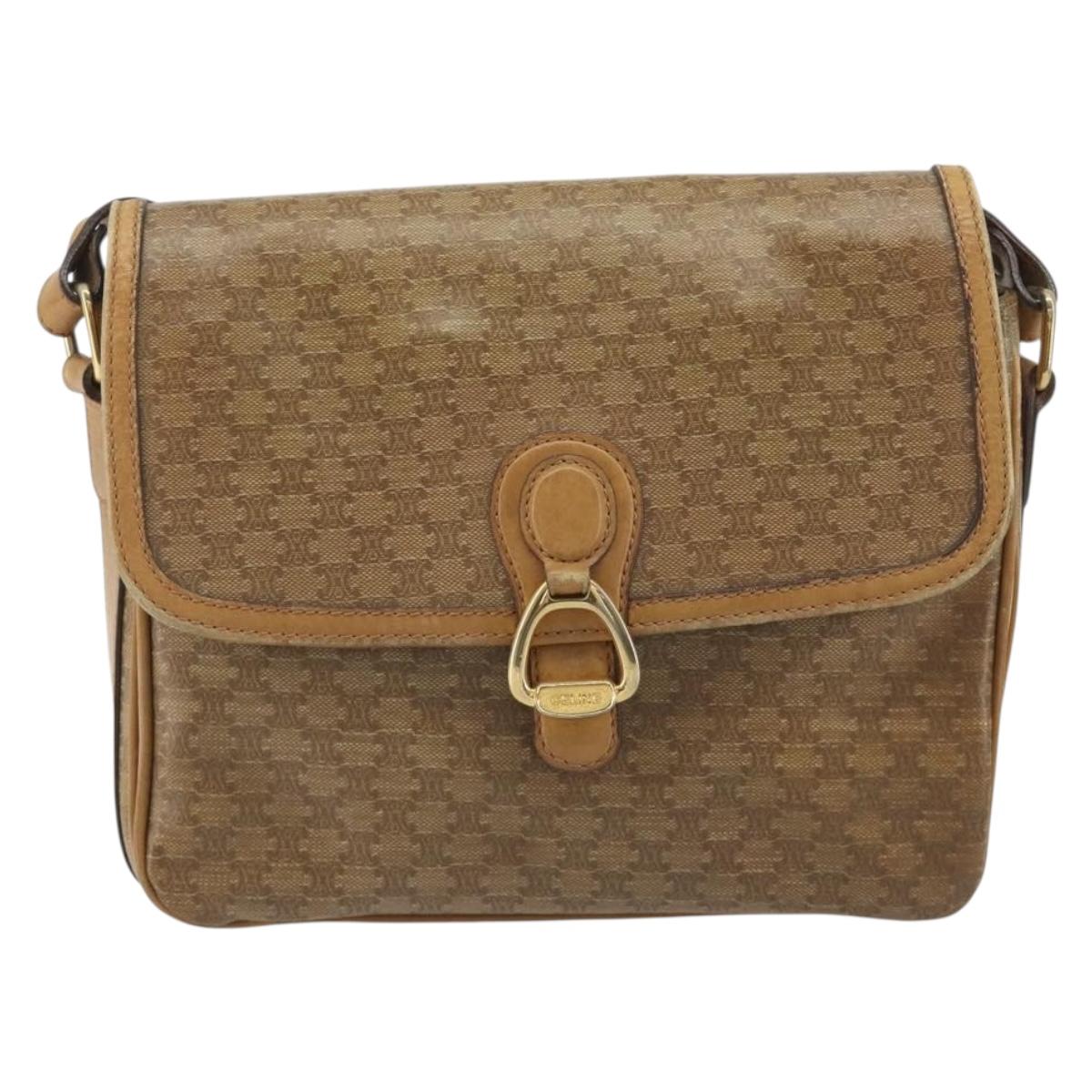 CELINE Macadam Canvas Shoulder Bag PVC Beige Gold Auth 194609