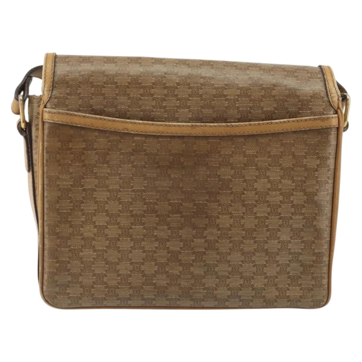 CELINE Macadam Canvas Shoulder Bag PVC Beige Gold Auth 194609
