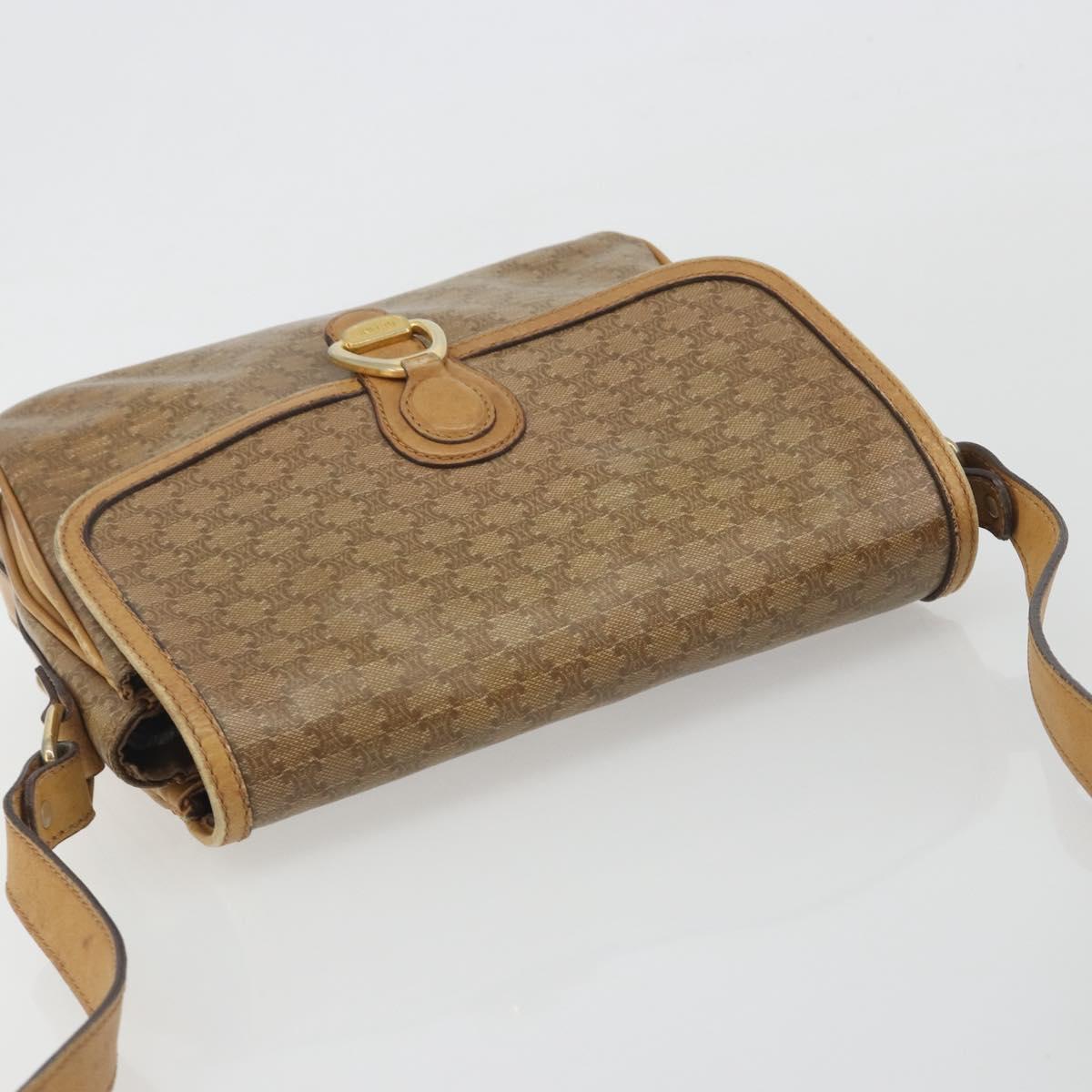 CELINE Macadam Canvas Shoulder Bag PVC Beige Gold Auth 194609