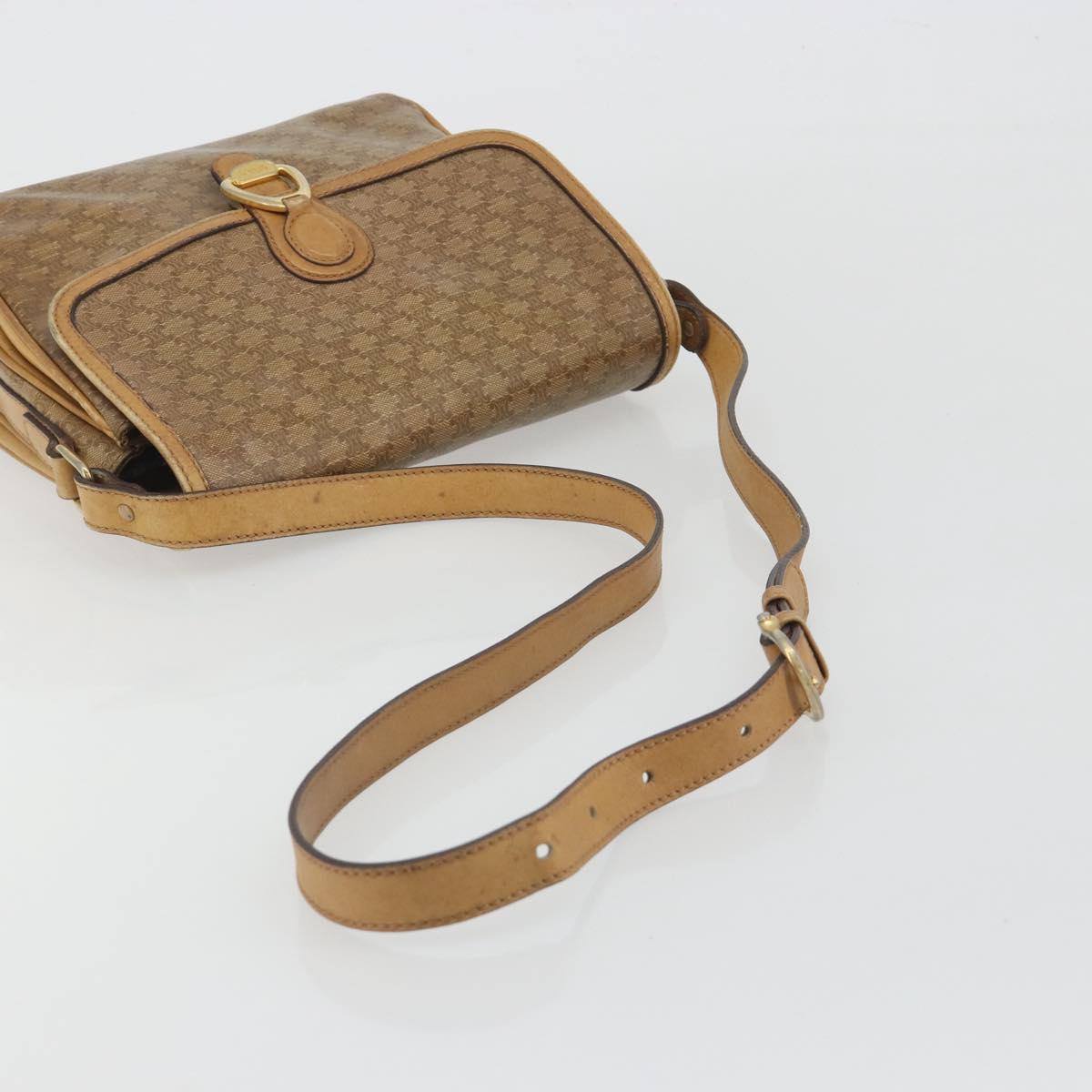 CELINE Macadam Canvas Shoulder Bag PVC Beige Gold Auth 194609