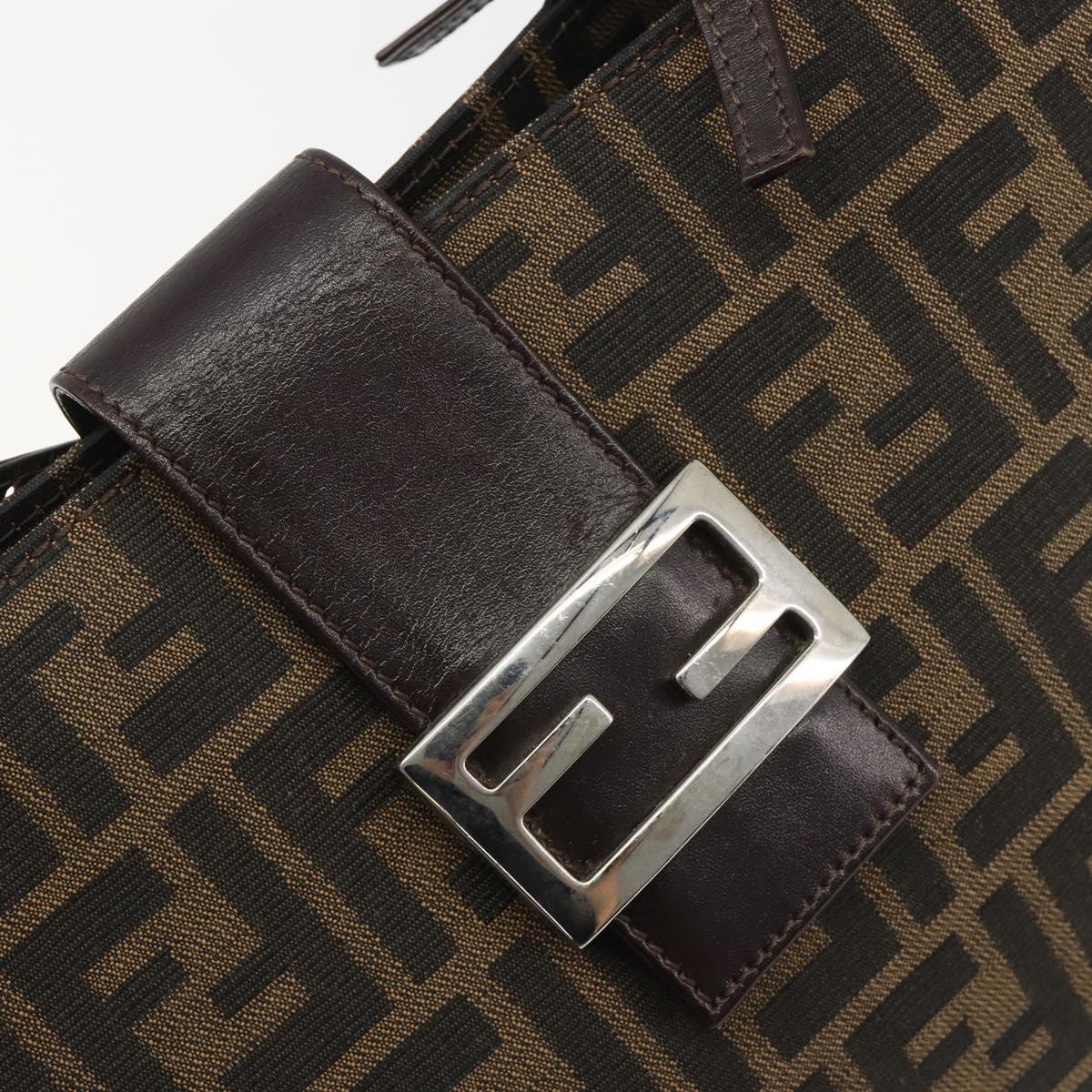 FENDI Zucca Canvas Mamma Baguette Tote Bag Brown Black Auth 194611