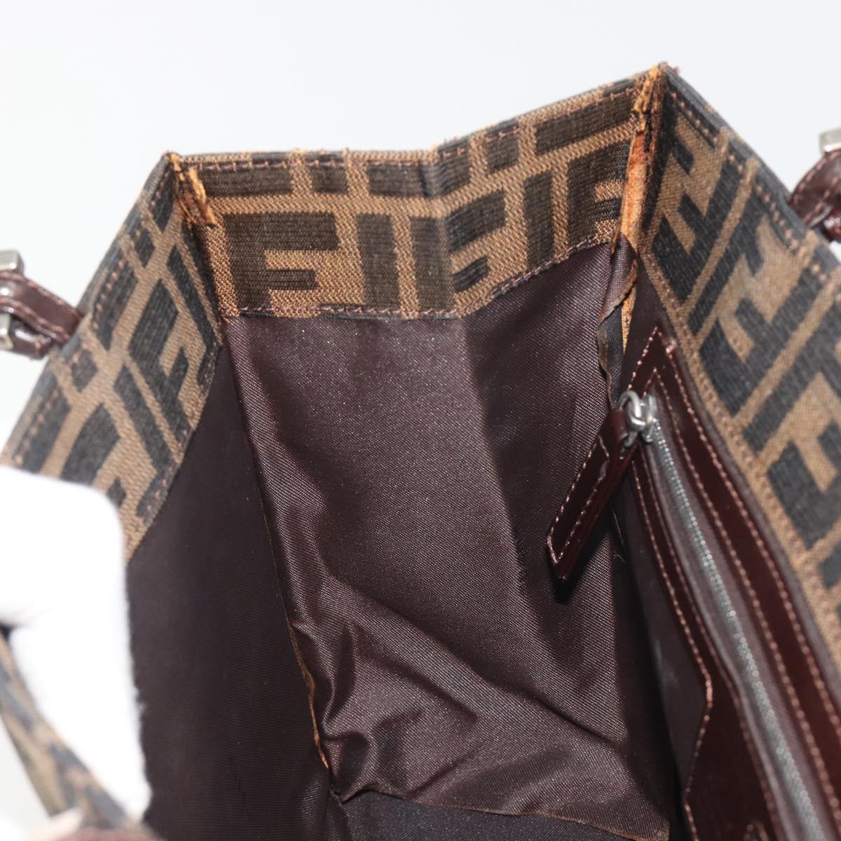 FENDI Zucca Canvas Mamma Baguette Tote Bag Brown Black Auth 194611