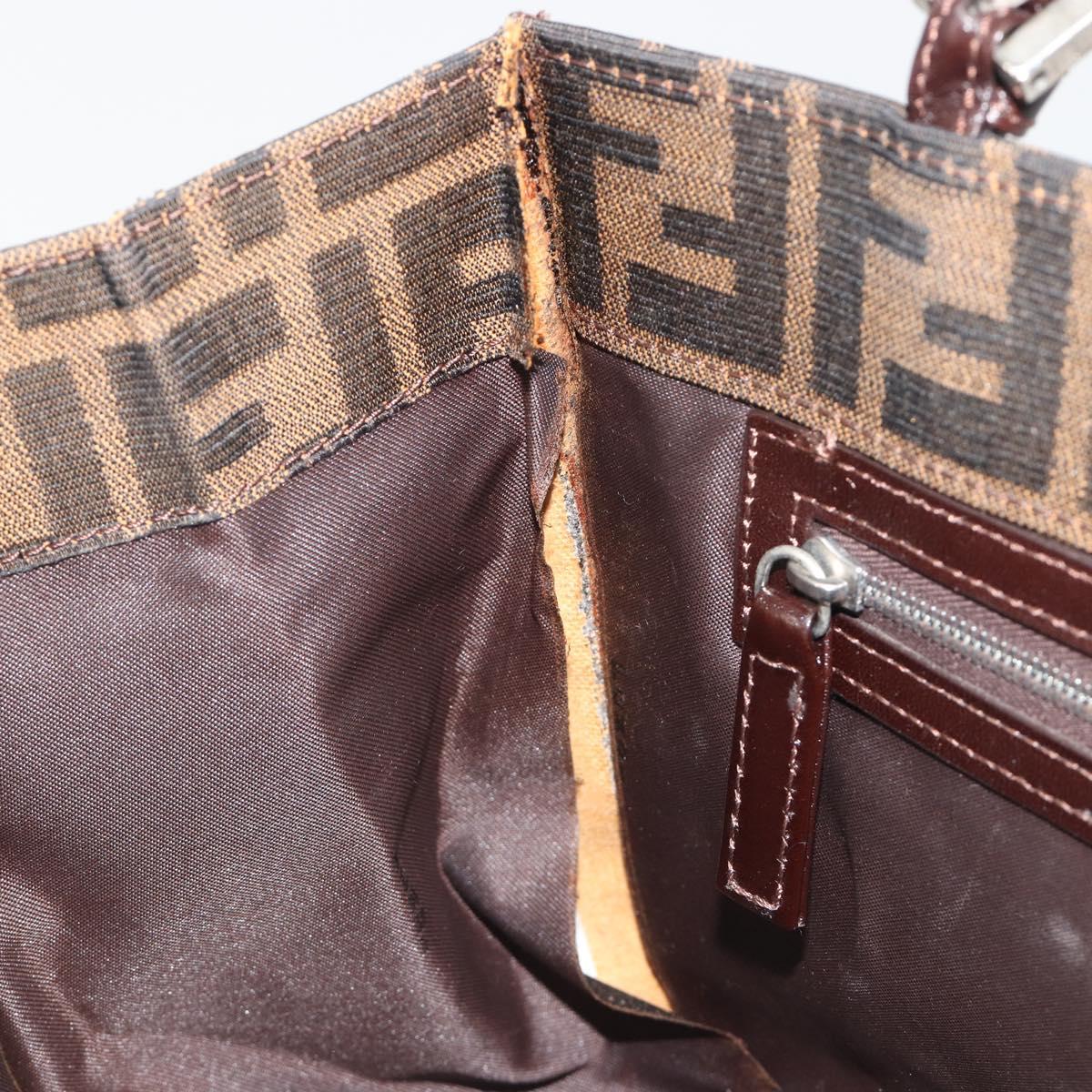 FENDI Zucca Canvas Mamma Baguette Tote Bag Brown Black Auth 194611