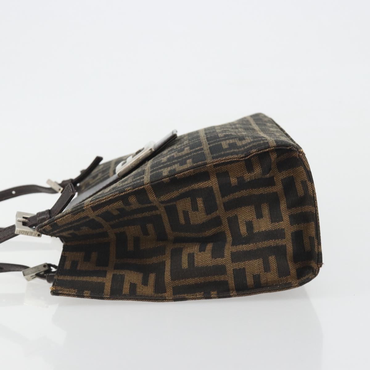 FENDI Zucca Canvas Mamma Baguette Tote Bag Brown Black Auth 194611