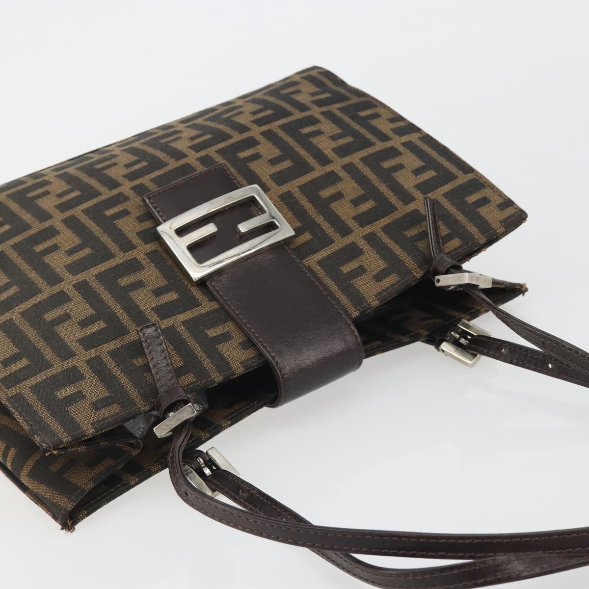 FENDI Zucca Canvas Mamma Baguette Tote Bag Brown Black Auth 194611