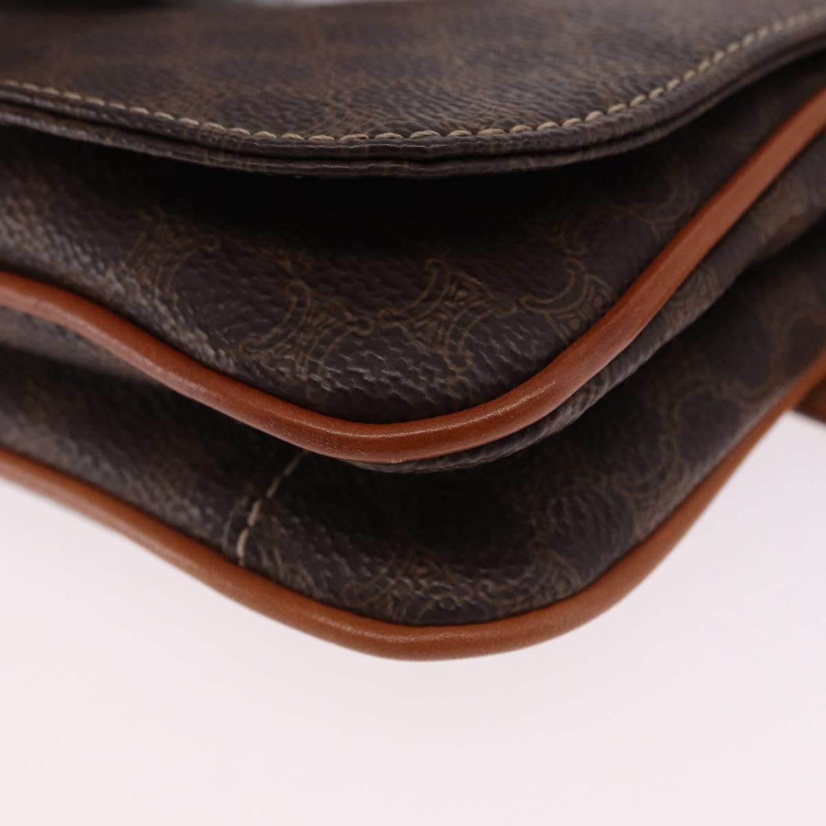 CELINE Macadam Canvas Waist Pouch PVC Leather Brown Gold Auth 194626A