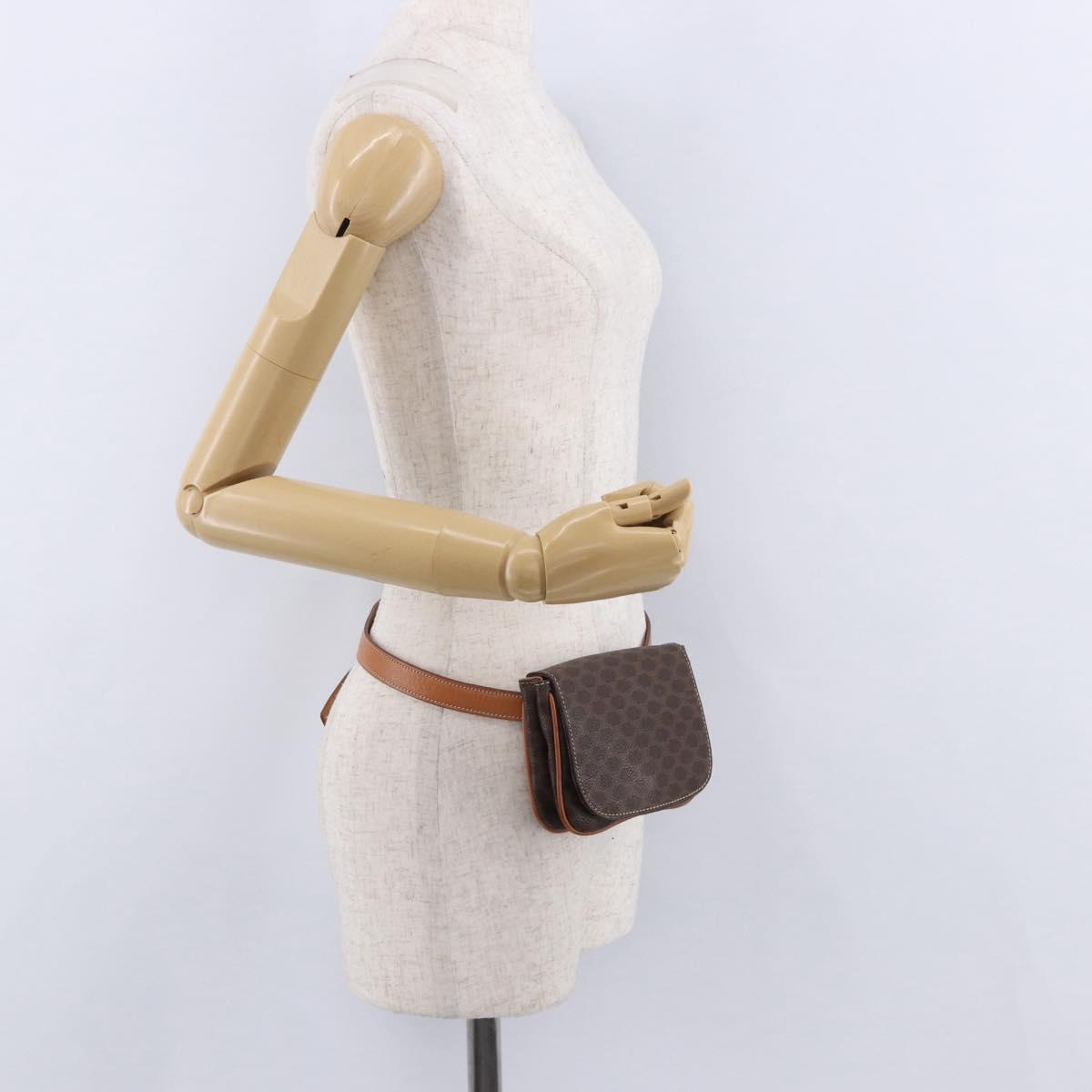 CELINE Macadam Canvas Waist Pouch PVC Leather Brown Gold Auth 194626A