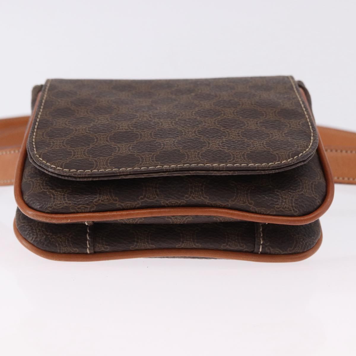 CELINE Macadam Canvas Waist Pouch PVC Leather Brown Gold Auth 194626A