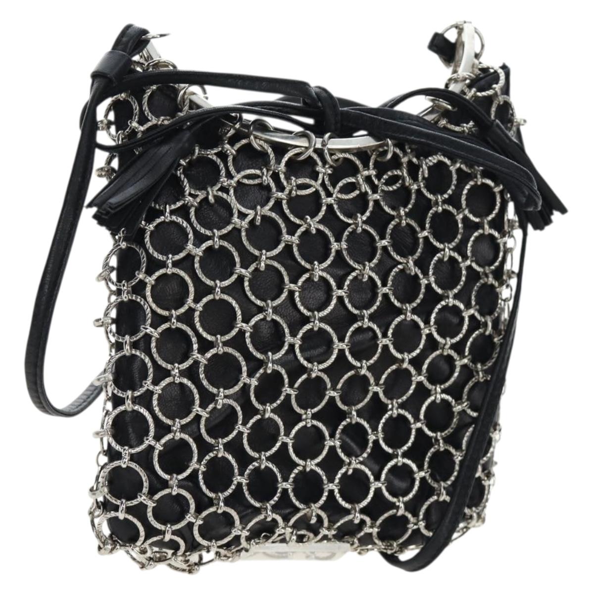 Salvatore Ferragamo Gancini Shoulder Bag Metal Leather Black Silver Auth 194638V