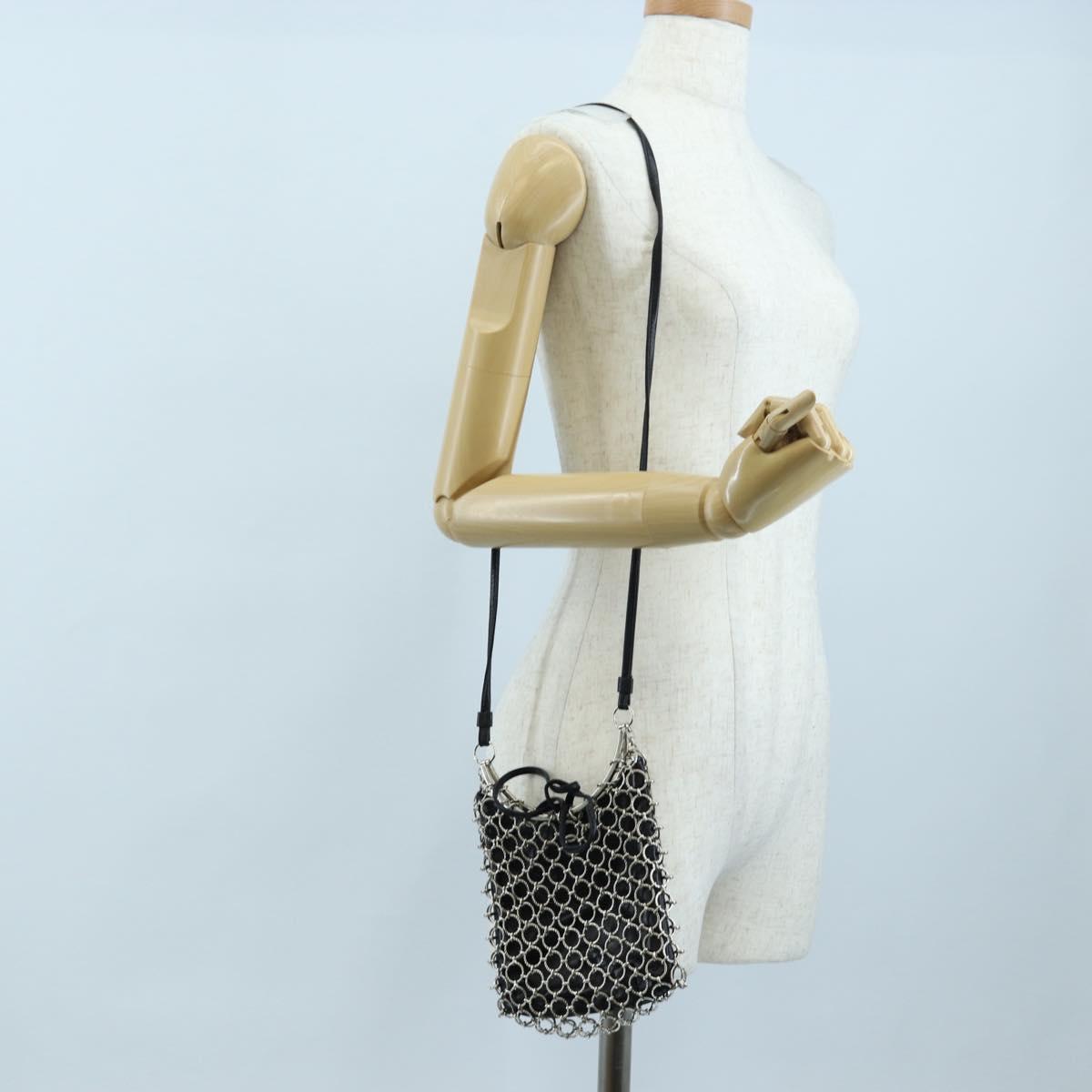 Salvatore Ferragamo Gancini Shoulder Bag Metal Leather Black Silver Auth 194638V