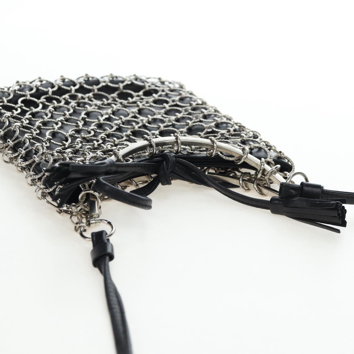 Salvatore Ferragamo Gancini Shoulder Bag Metal Leather Black Silver Auth 194638V
