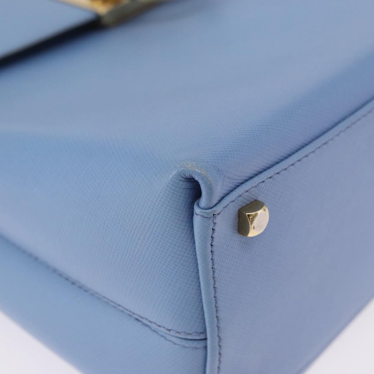 Salvatore Ferragamo Gancini Hand Bag Leather 2way Light Blue Gold Auth 194641A