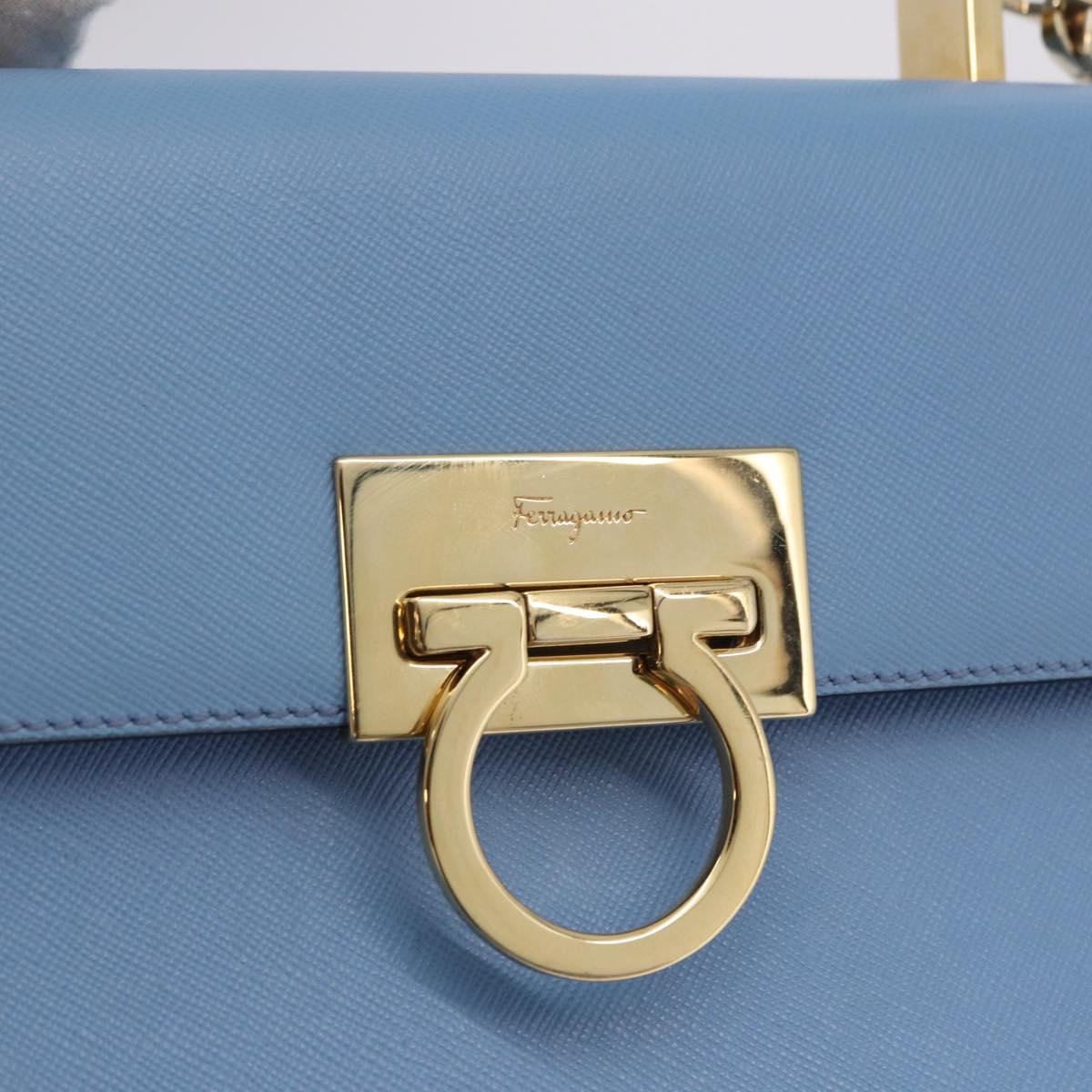 Salvatore Ferragamo Gancini Hand Bag Leather 2way Light Blue Gold Auth 194641A