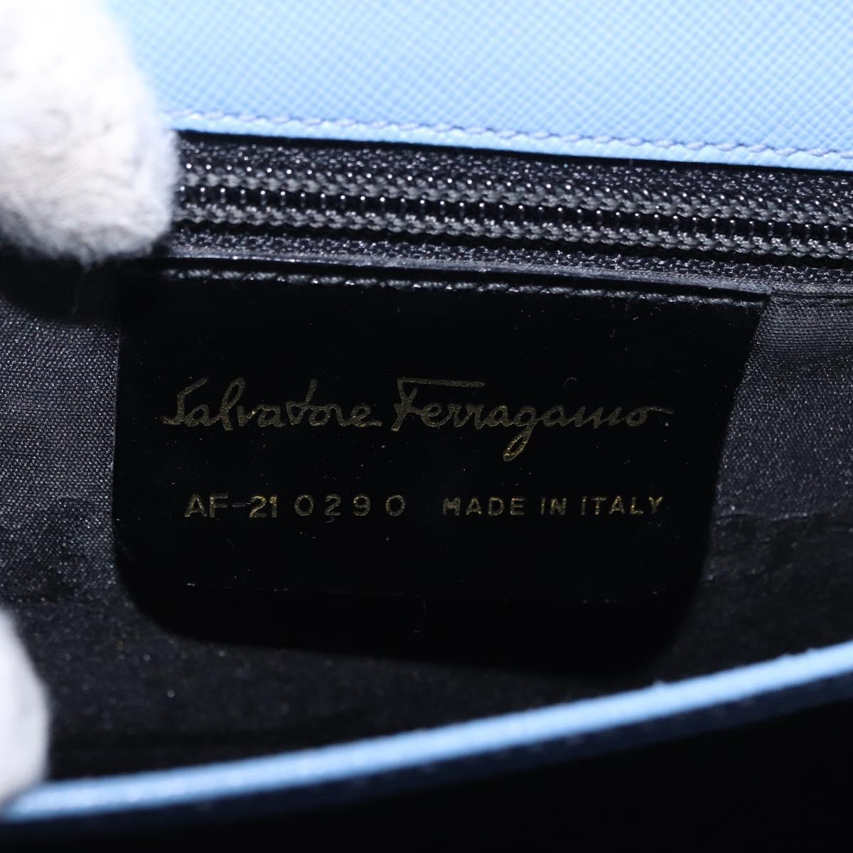 Salvatore Ferragamo Gancini Hand Bag Leather 2way Light Blue Gold Auth 194641A