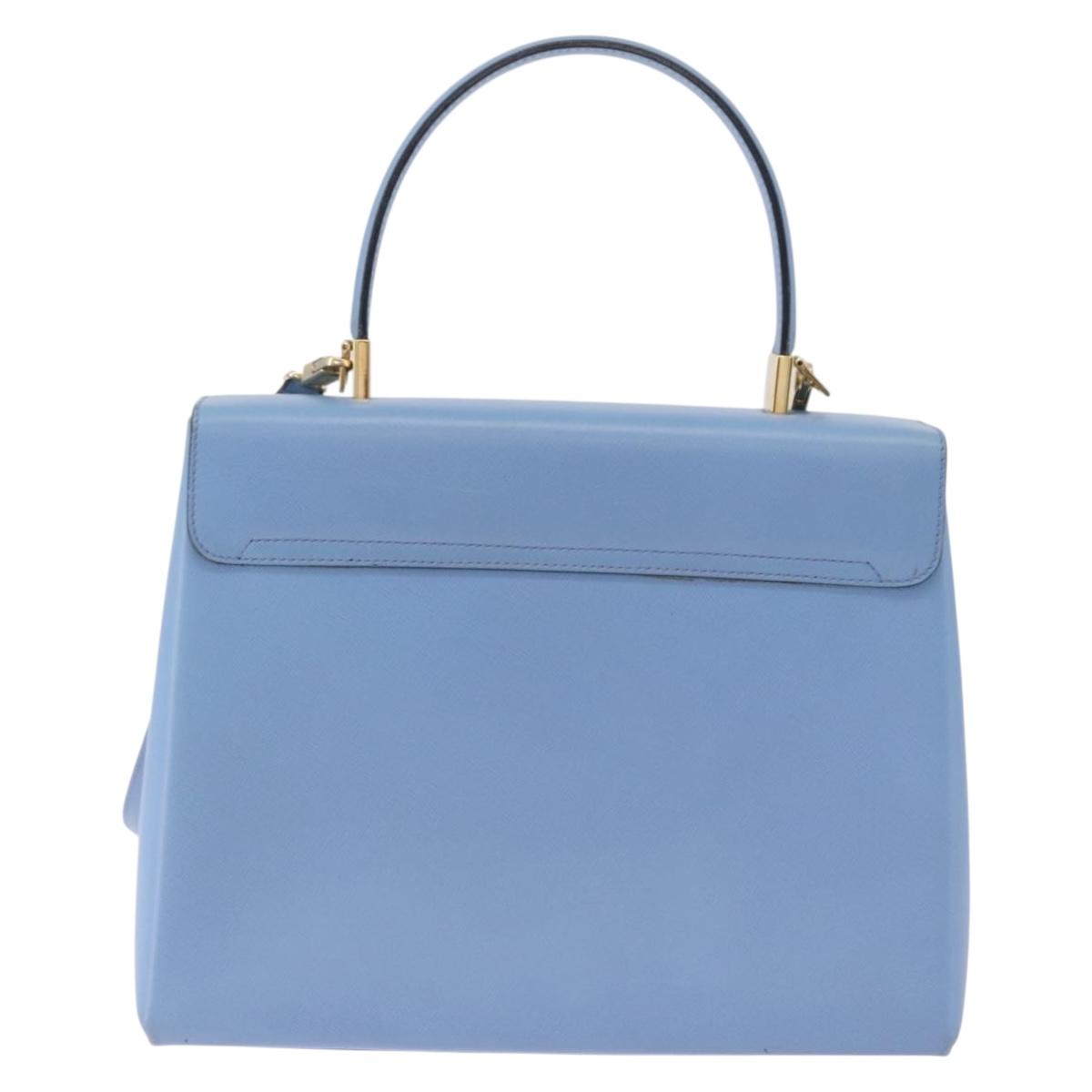Salvatore Ferragamo Gancini Hand Bag Leather 2way Light Blue Gold Auth 194641A